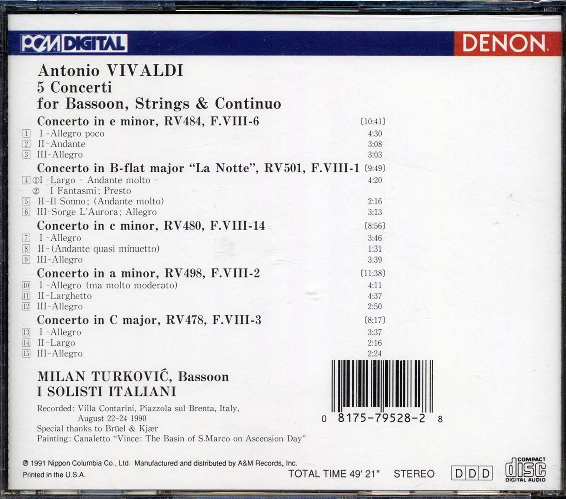 Vivaldi - 5 Concerti For Bassoon, String & Continuo