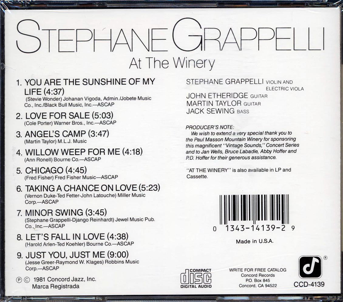 Stephane Grappelli - At The Winery
