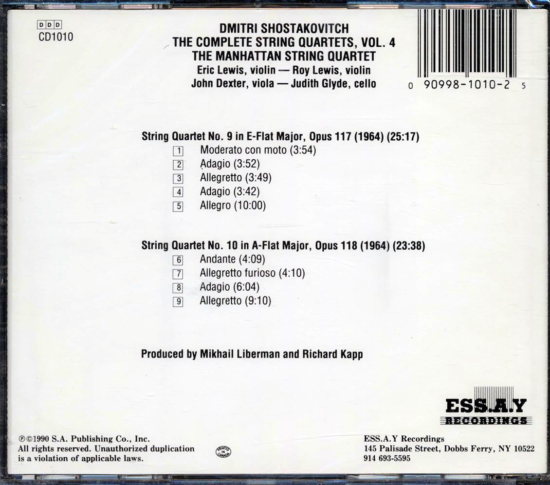 Shostakovitch, The Manhattan String Quartet - Complete String Quartets Vol. 4: Nos. 9,10