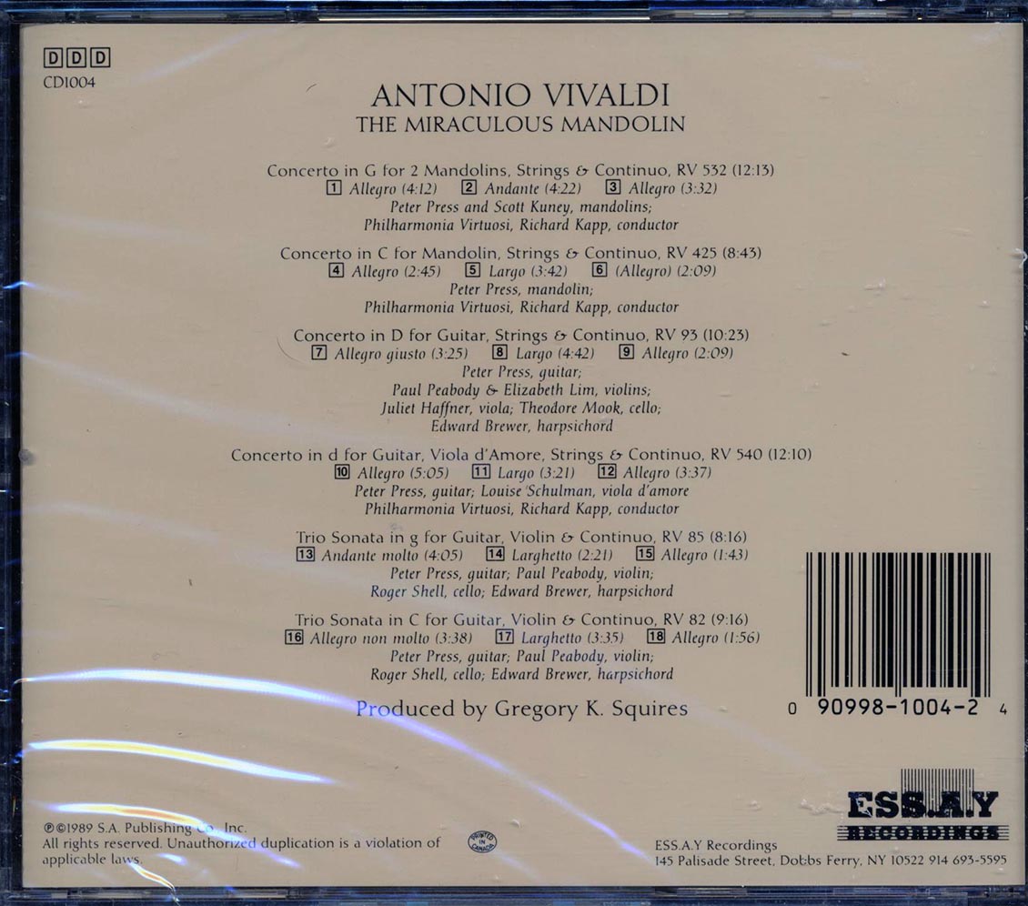 Vivaldi, Peter Press, Philharmonia Virtuosi, Richard Kapp - The Miraculous Mandolin: Concertos And Sonatas For Mandolin And Guitar