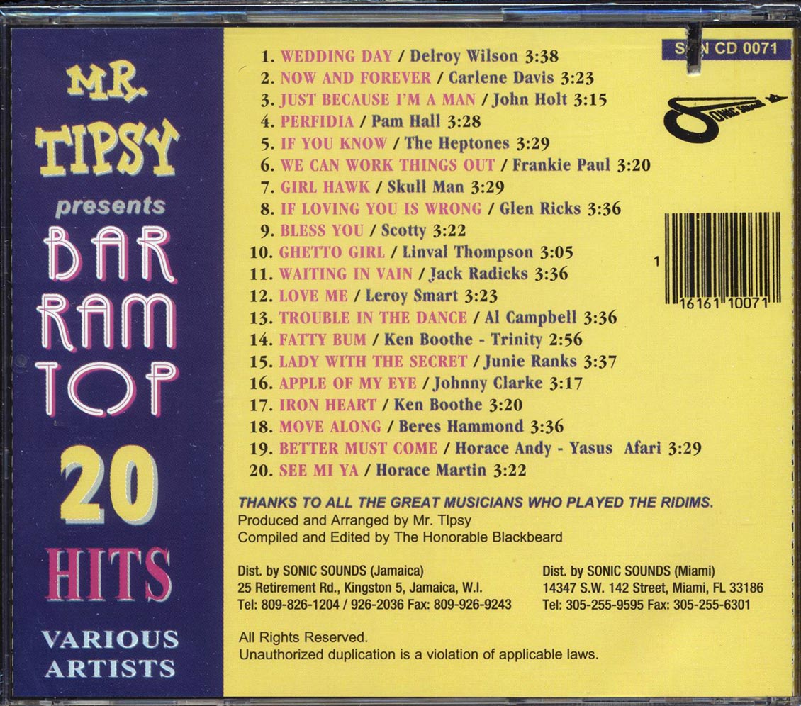 Delroy Wilson, Scotty, Leroy Smart, Al Campbell, Etc. - Mr. Tipsy Presents Bar Ram Top 20 Hits (marked/ltd stock)