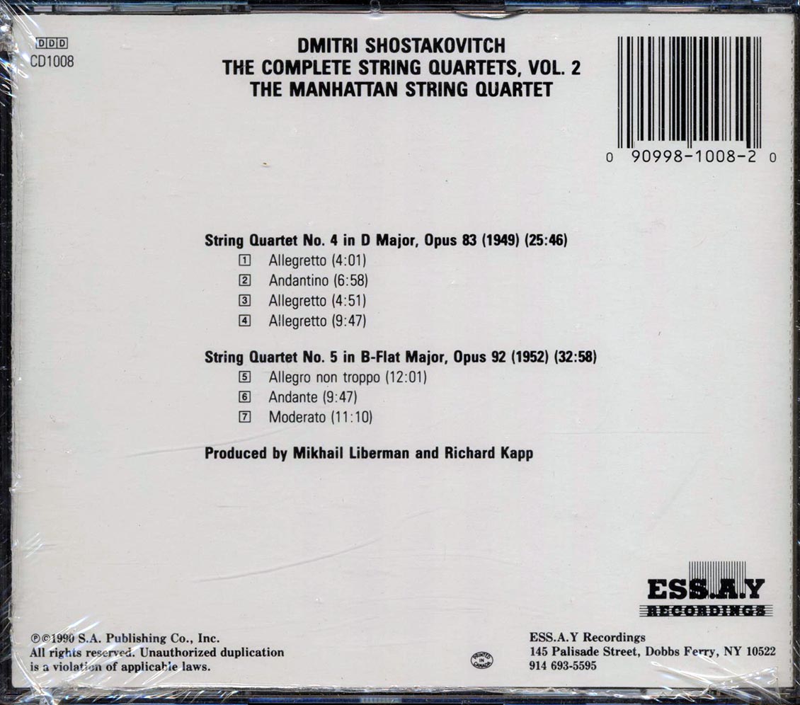 Shostakovitch, Manhattan String Quartet - The Complete String Quartets Volume 2 Nos. 4 & 5