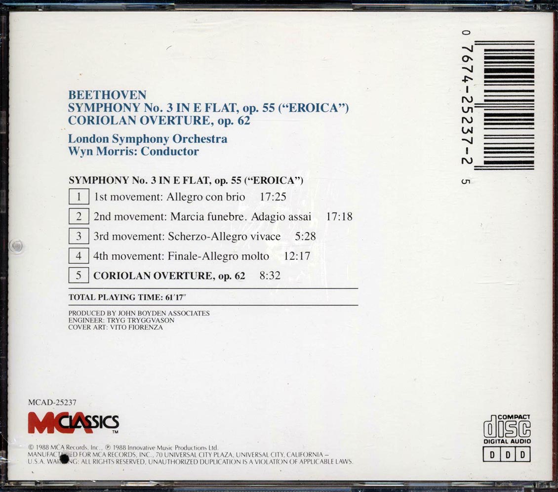 Beethoven, The London Symphony Orchestra, Wyn Morris - Symphony No. 3 (Eroica), Coriolan Overture