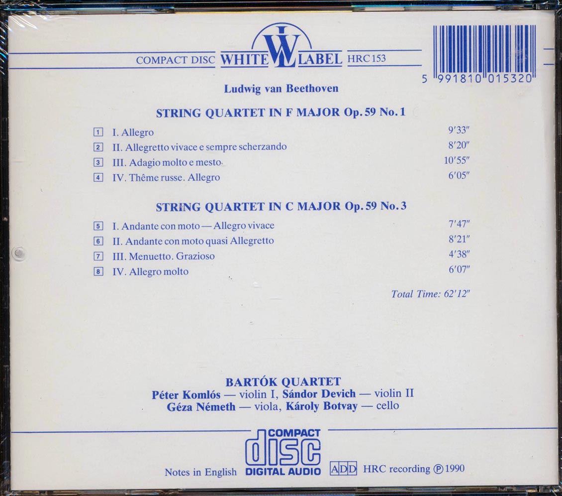 Beethoven, Bartok Quartet - String Quartets Op. 59 Nos. 1, 3