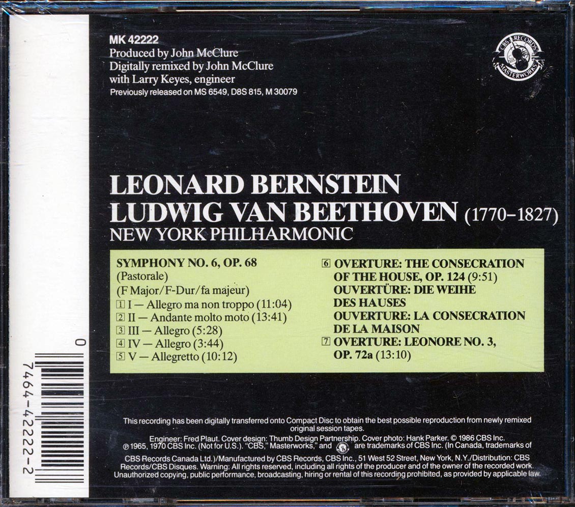 Leonard Bernstein, Beethoven - Symphony No. 6; The Consecration Of The House Overture; Leonore Overture