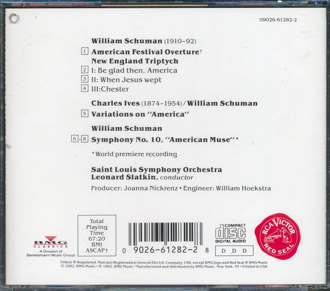 William Schuman, Saint Louis Symphony Orchestra, Leonard Slatkin - Symphony No. 10; New England Triptych; American Festival Overture
