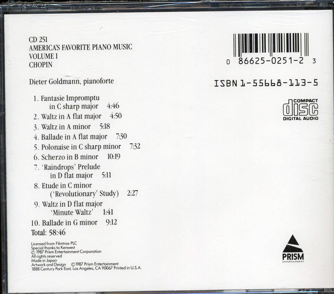 Chopin - America's Favorite Classics: Piano Music Volume 1: Chopin