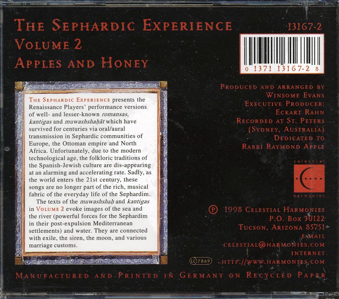 The Renaissance Players, Winsome Evans - The Sephardic Experience Volume 2: Apples And Honey
