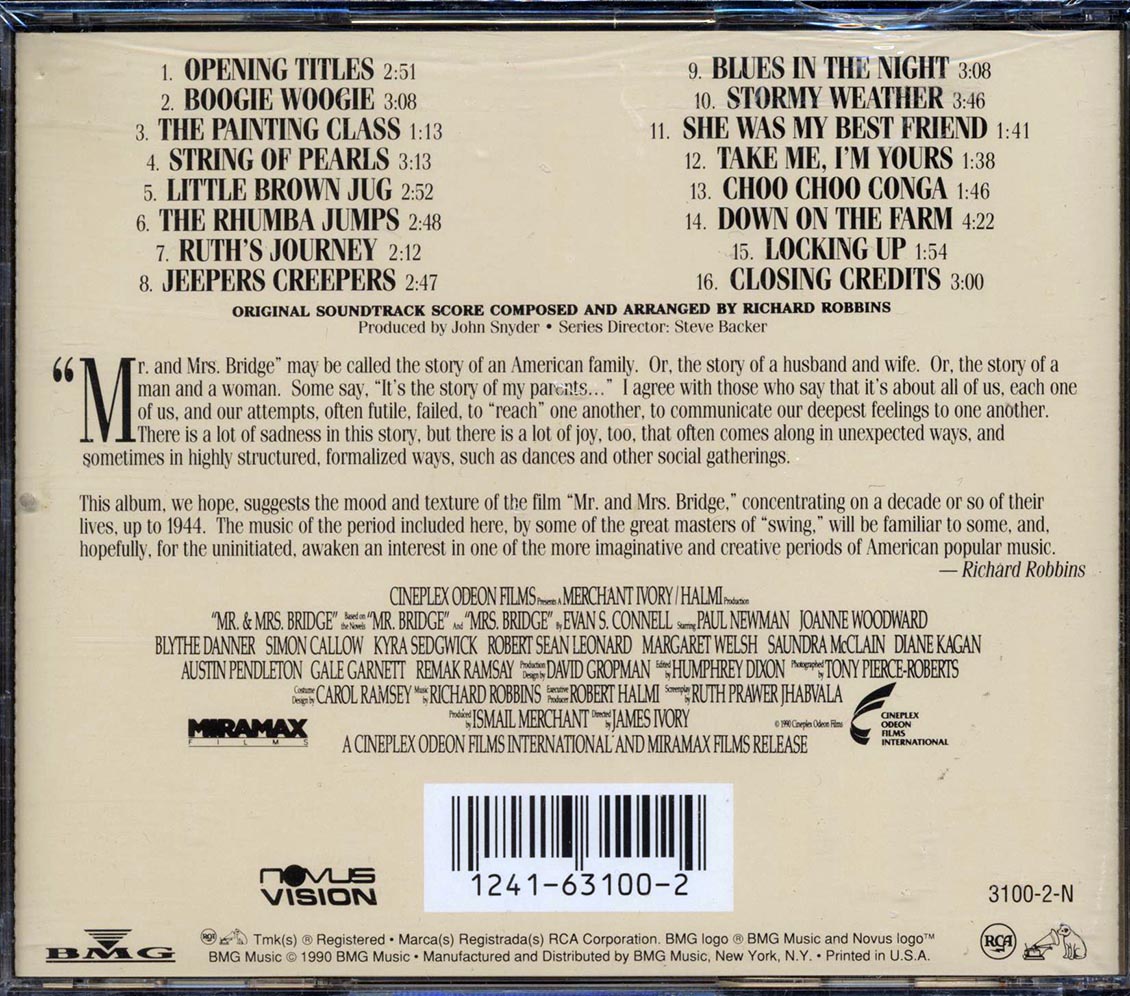 Glenn Miller & His Orchestra, Richard Robbins, Lena Horne, Etc. - Mr. & Mrs. Bridge Original Soundtrack Recording