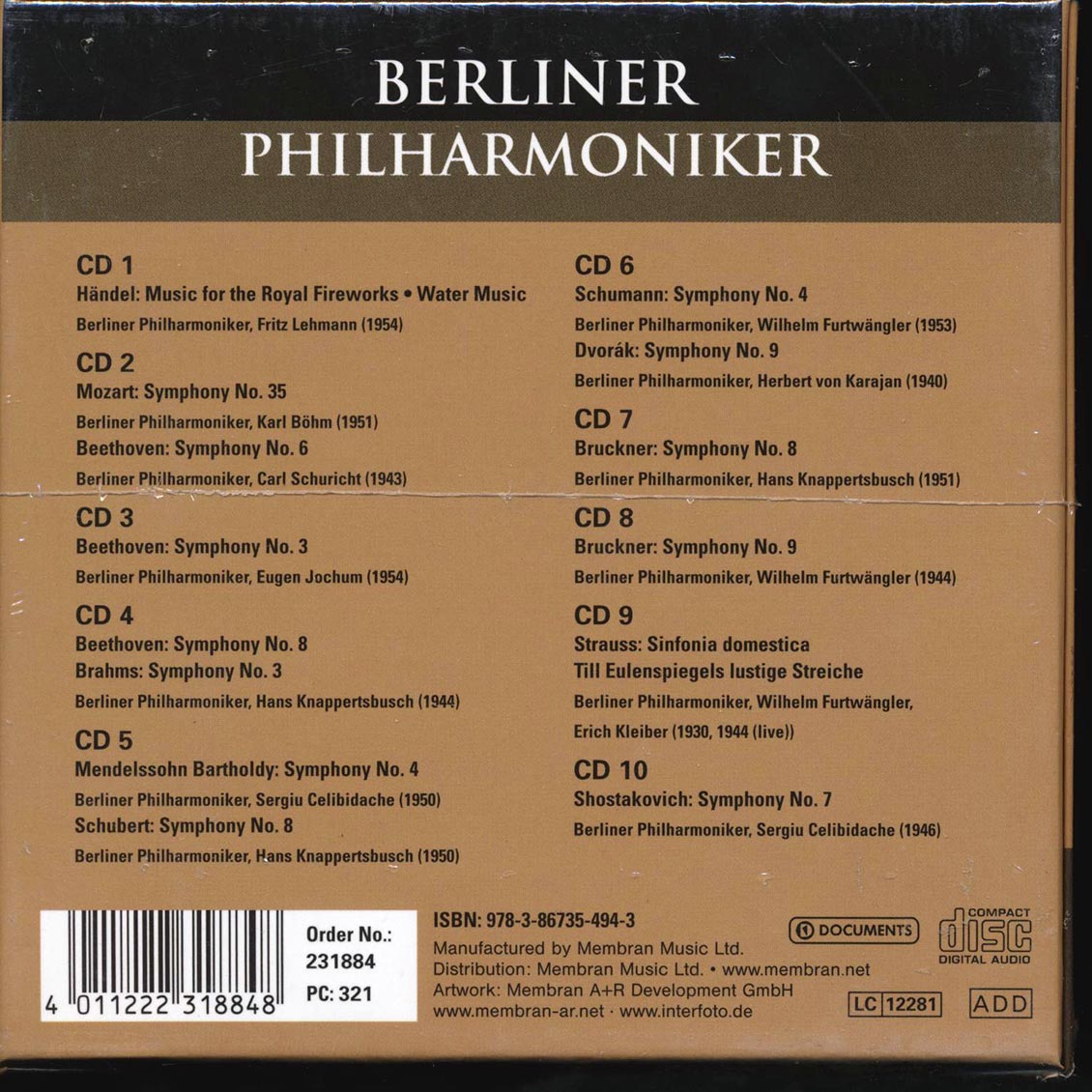 Berliner Philharmoniker - Karajan; Furtwangler; Bohm; Celibidache; Knappertsbusch; Kleiber; Jochum; Lehmann (10xCD) (box set)