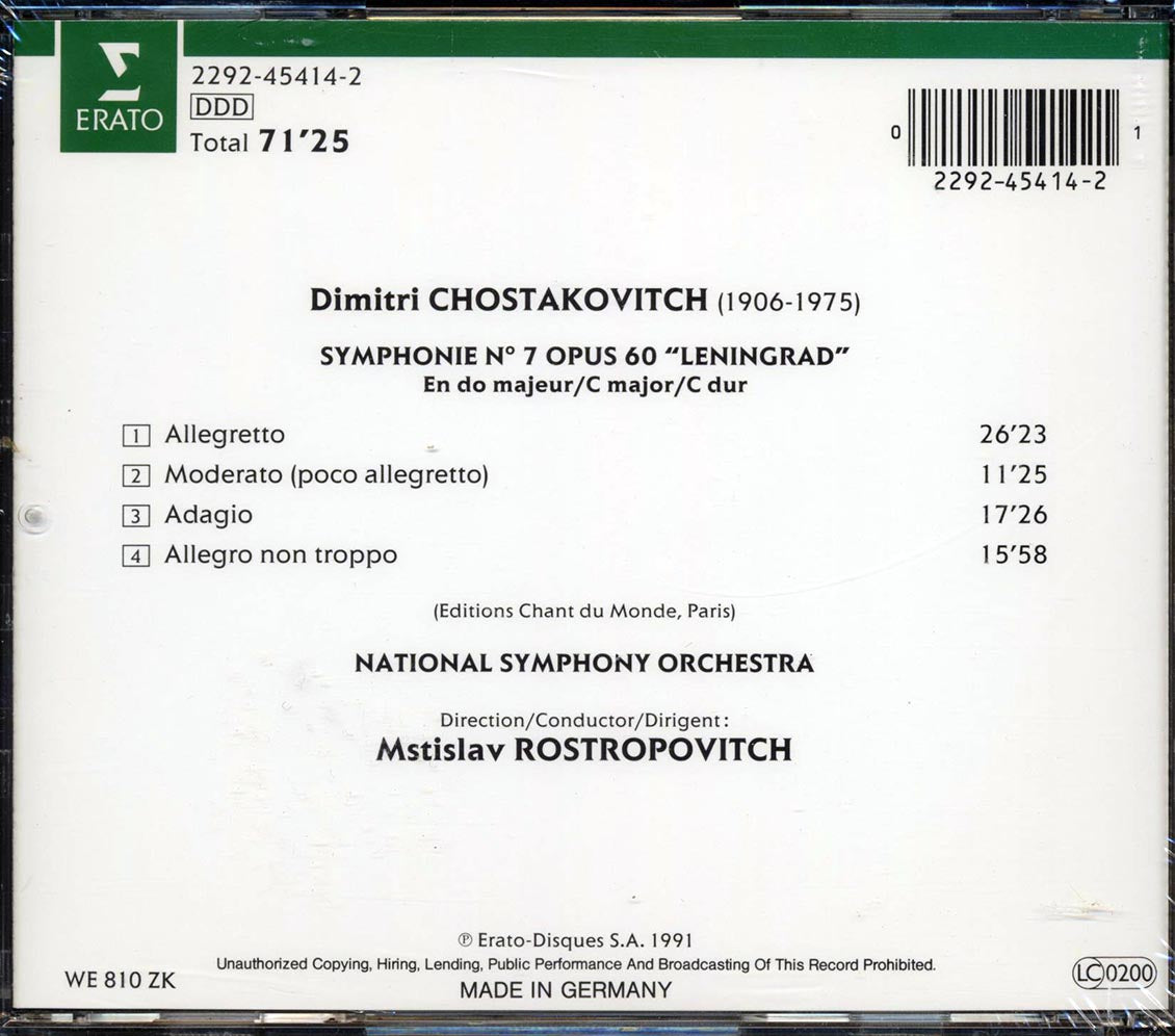 Chostakovitch, National Symphony Orchestra, Mstislav Rostropovitch - Symphonie No. 7: Lenningrad