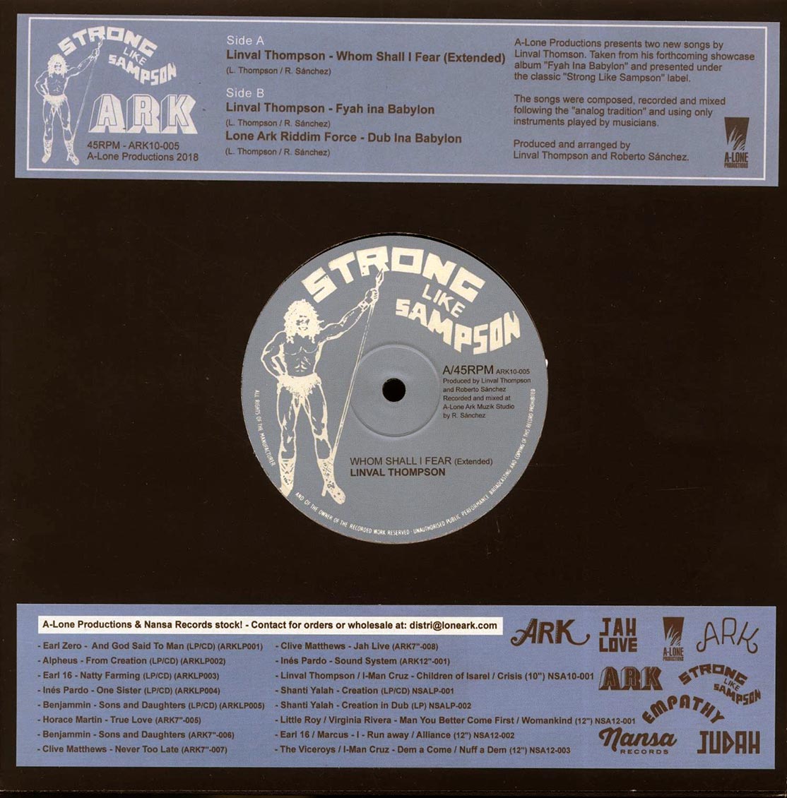 Linval Thompson - Whom Shall I Fear (Extended Mix) / Linval Thompson - Fyah Inna Babylon; Lone Ark Riddim Force - Dub Ina Babylon