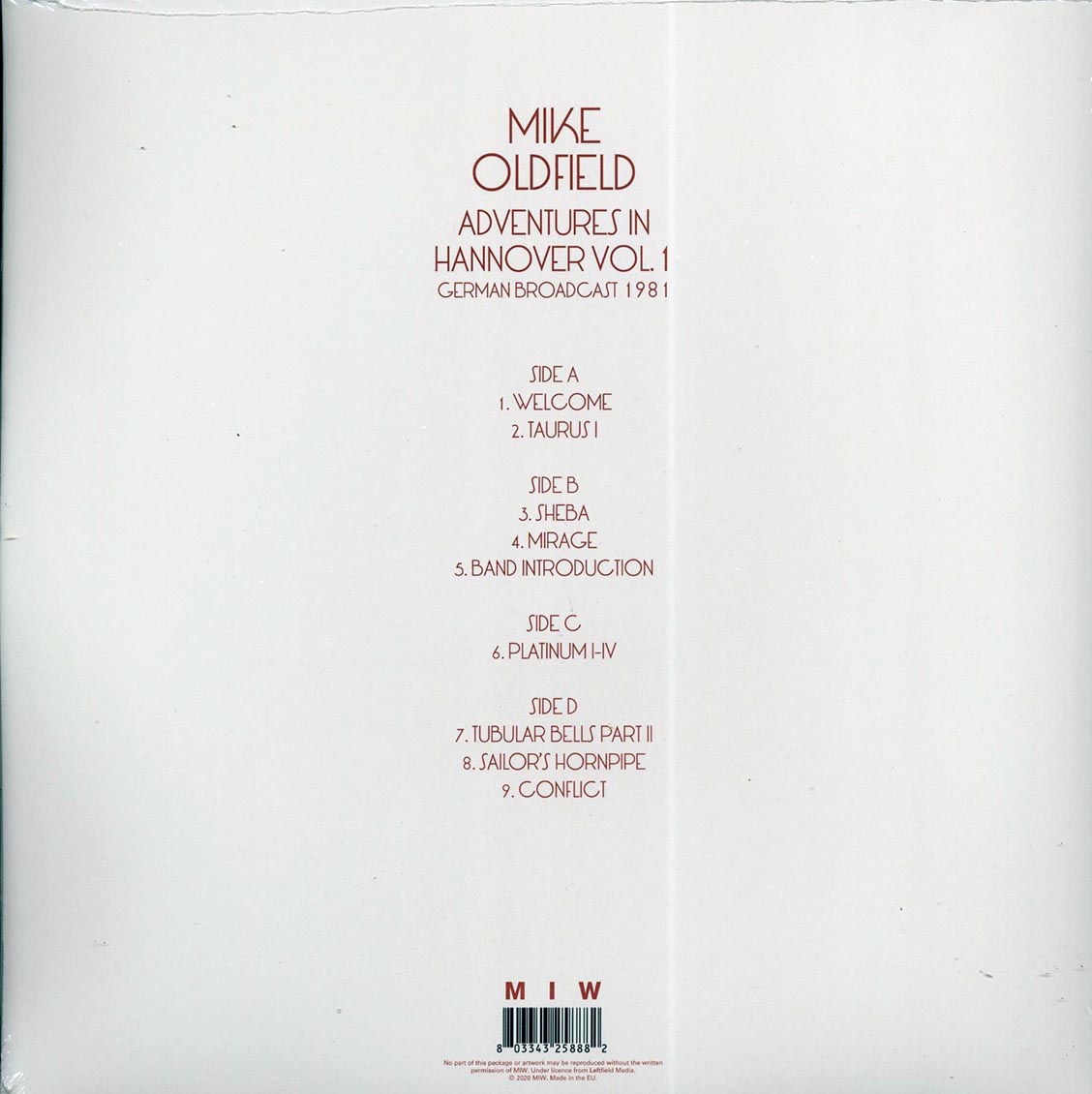 Mike Oldfield - Adventures In Hannover Volume 1: German Broadcast 1981 (2xLP)