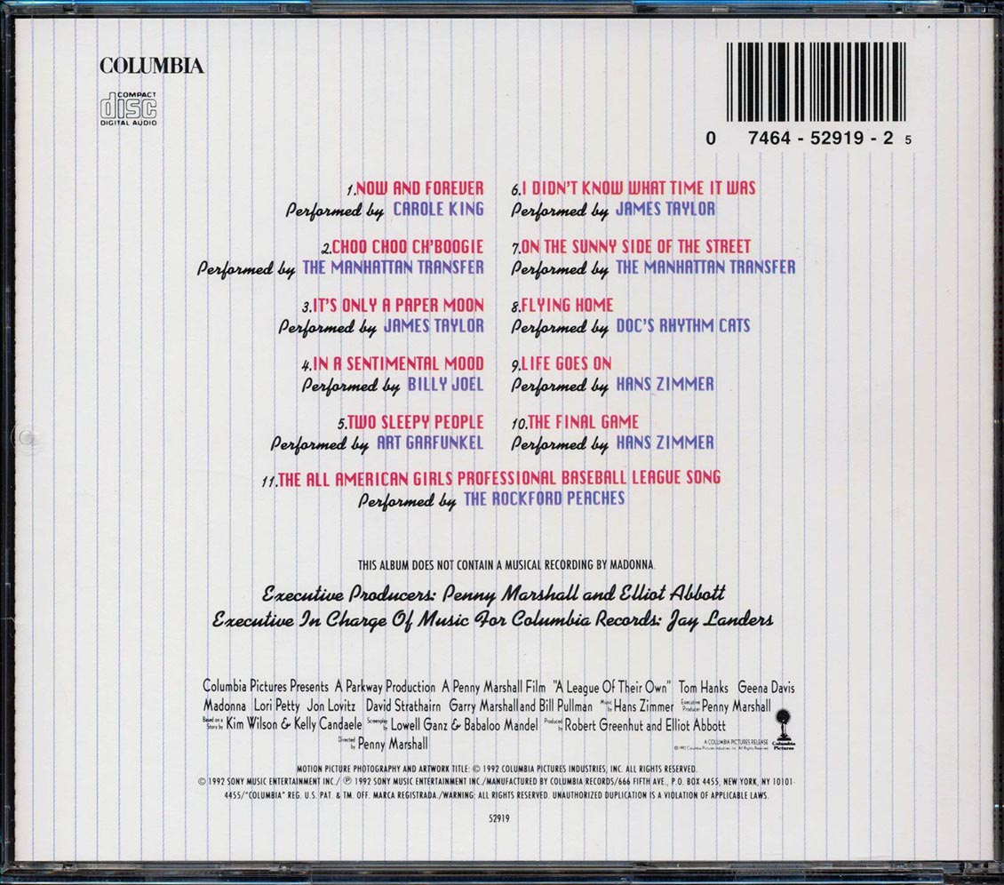 Carole King, Billy Joel, James Taylor, Etc. - A League Of Their Own: Music From The Motion Picture