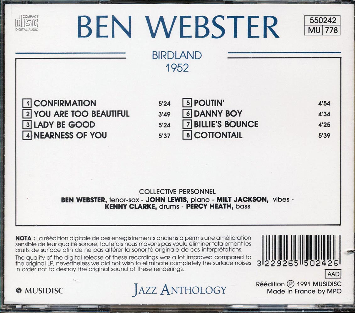 Ben Webster - Birdland 1952 (marked/ltd stock)