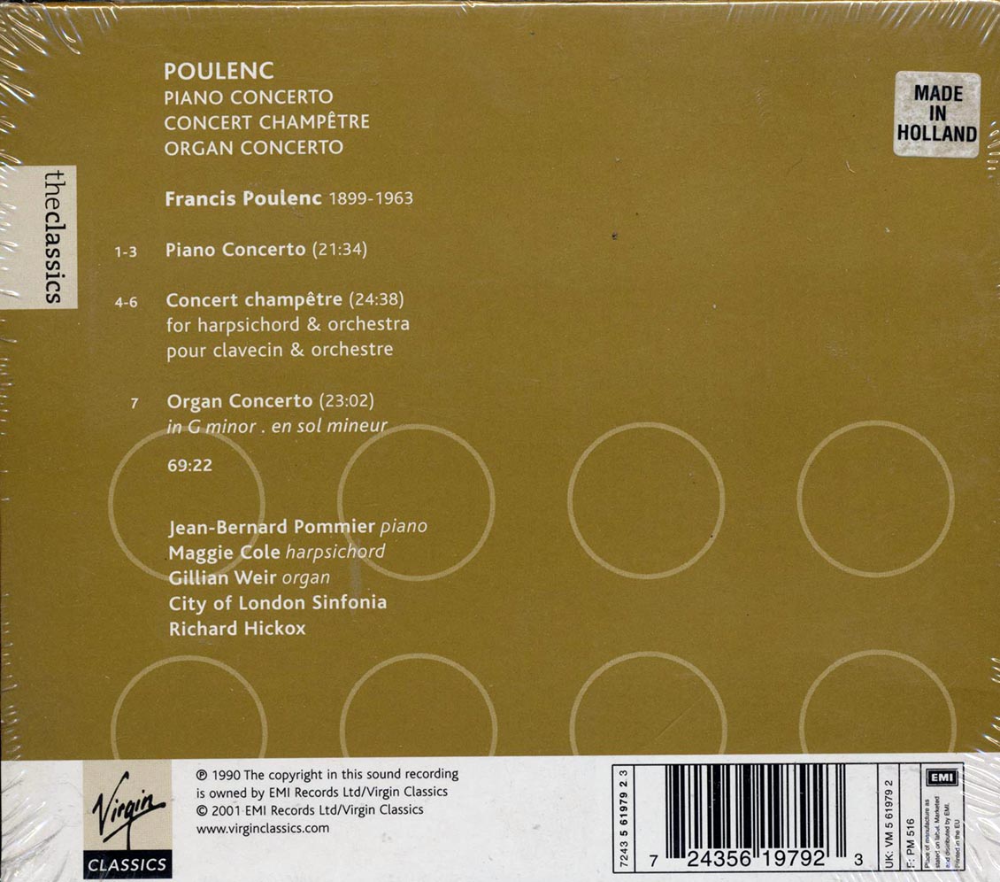 Jean-Bernard Pommier, Maggie Cole, Gillian Weir, City Of London Sinfonia - Concerto Pour Piano / Concert Champetre / Concerto Pour Orgue