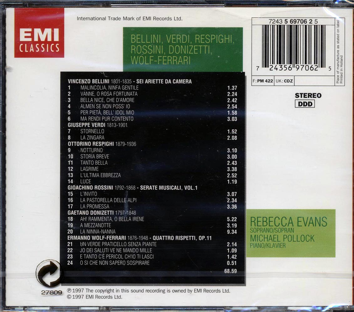 Rossini, Bellini, Verdi, Donizetti, Wolf-Ferrari, Respighi, Rebecca Evans - Songs (2xCD)