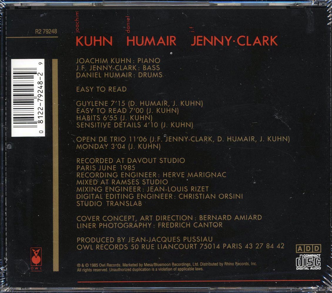 Joachim Kuhn, Daniel Humair, JF Jenny-Clark - Easy To Read (marked/ltd stock)