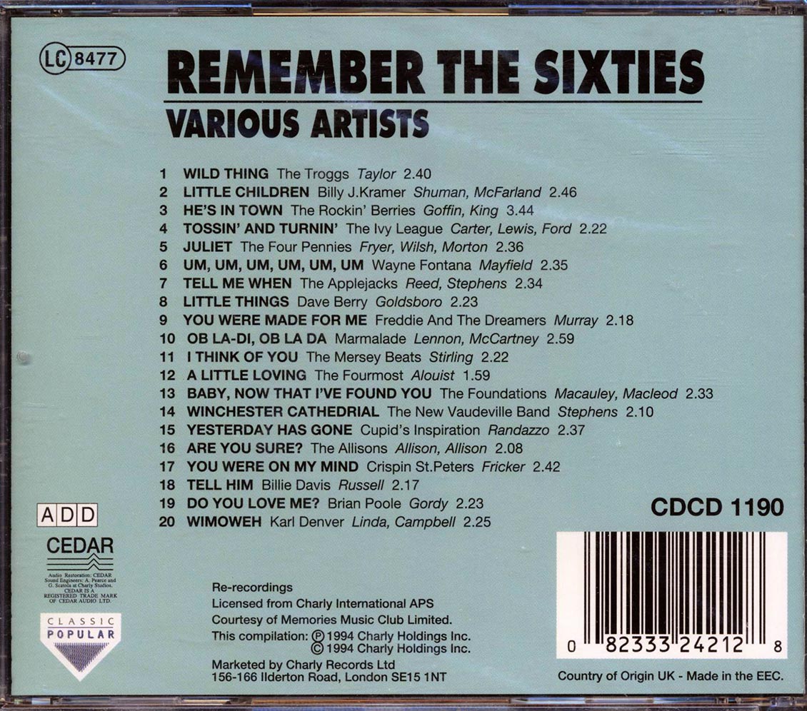 The Troggs, Billy J Kramer, The Four Pennies, Marmalade, Etc. - Remember The Sixties (20 tracks)