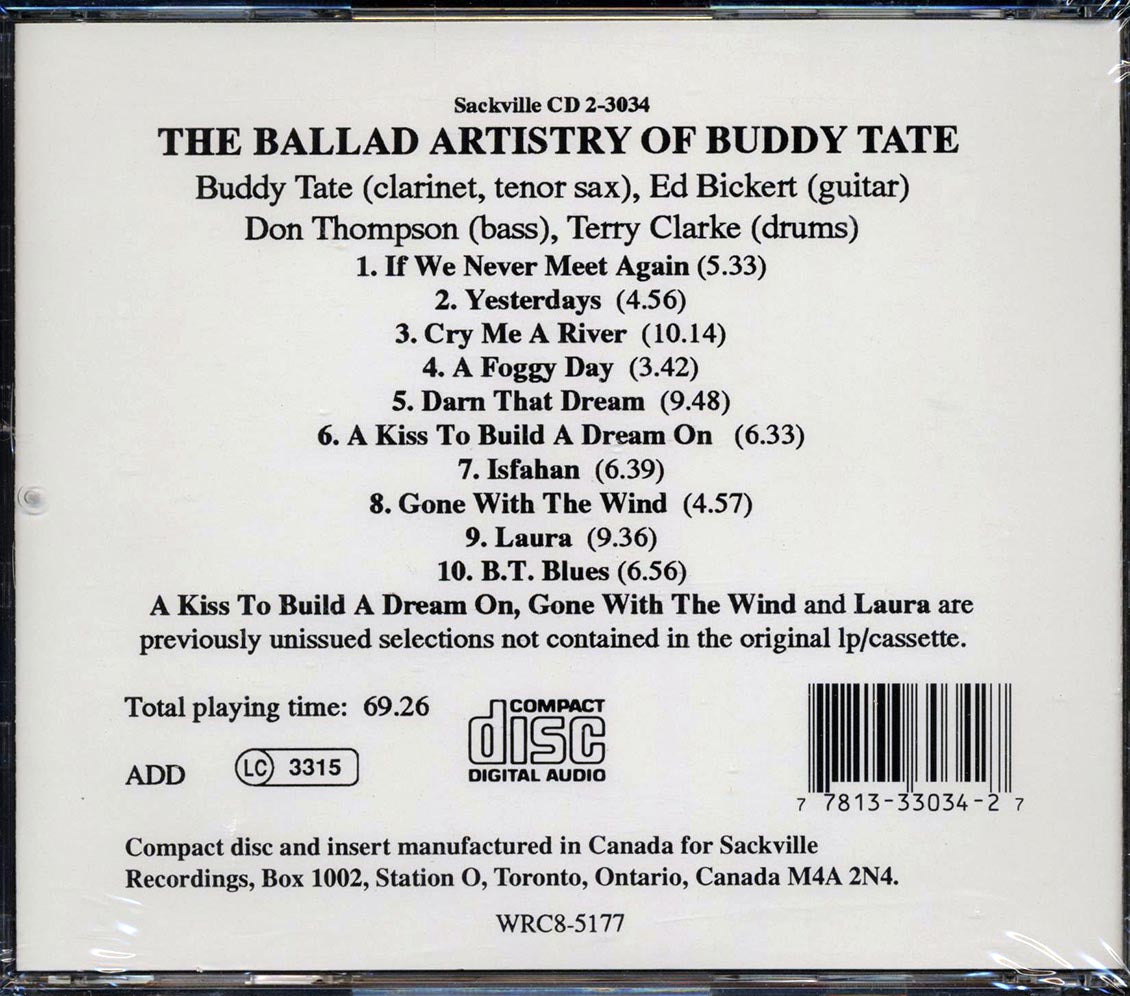 Buddy Tate, Ed Bickert Trio - The Ballad Artistry Of Buddy Tate