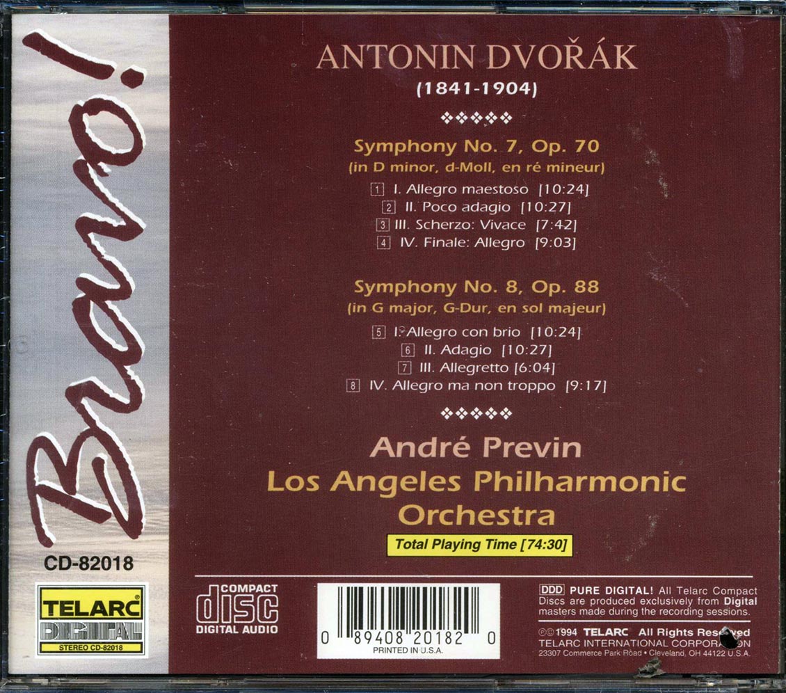 Andre Previn, Los Angeles Philharmonic Orchestra - Dvorak Symphony No. 7 In D Minor, Op. 70 Symphony No. 8 In G Major, Op. 88