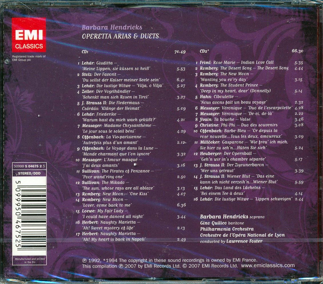 Barbara Hendricks, Gino Quilico, Philharmonia Orchestra, Etc. - Operetta Arias And Duets (33 tracks) (2xCD)