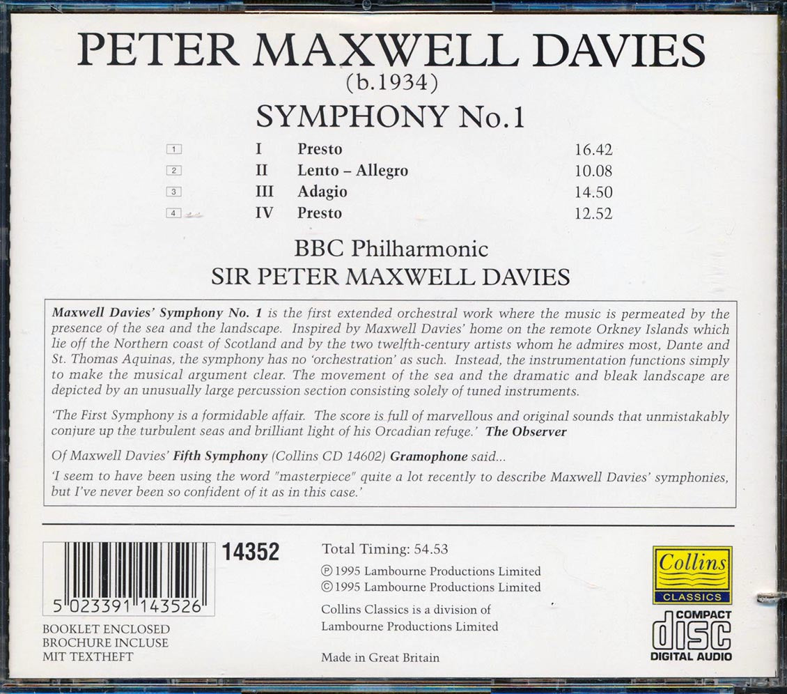 Maxwell Davies, BBC Philharmonic, Sir Peter Maxwell Davies - Symphony Number 1 (marked/ltd stock)