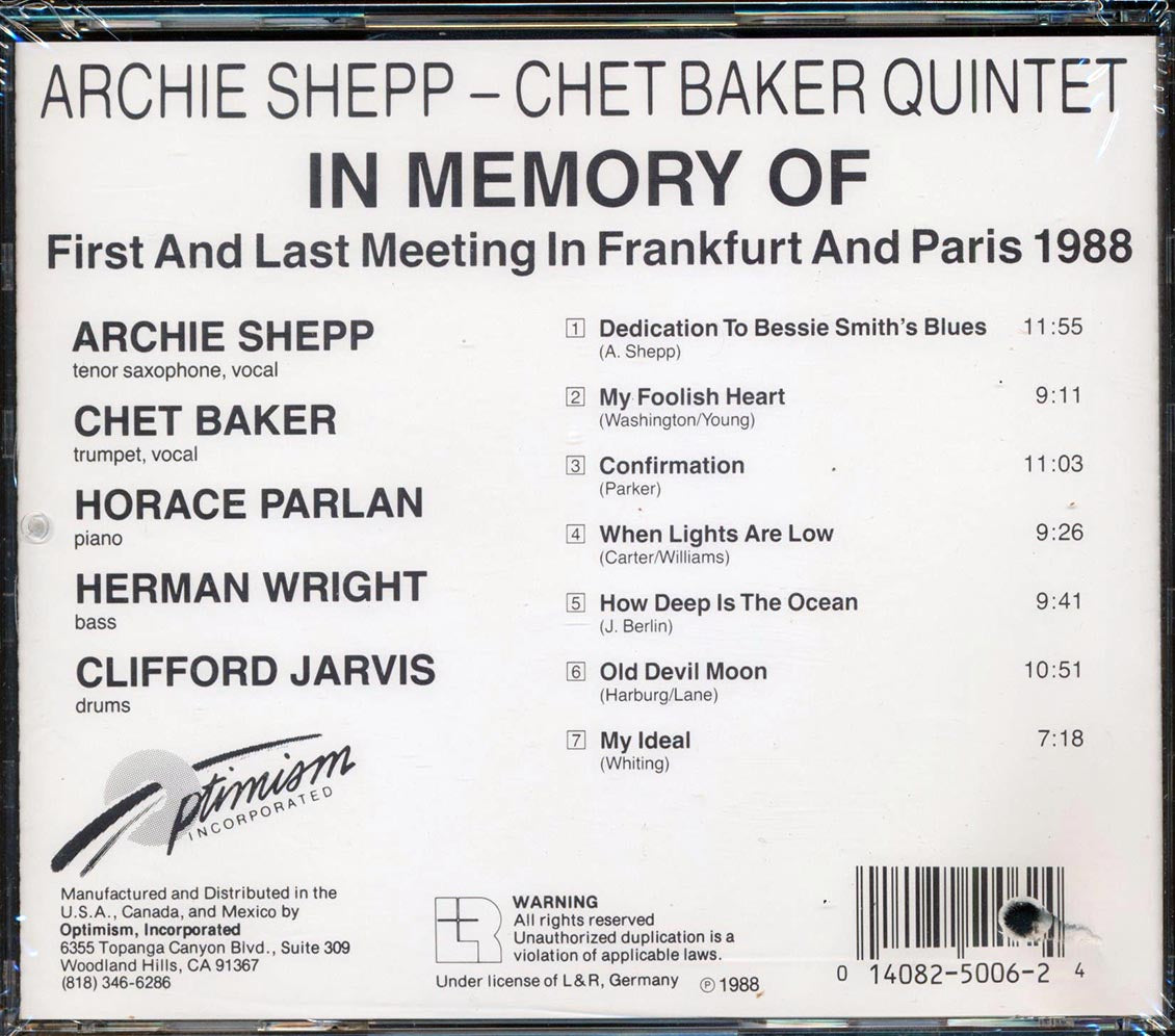 Archie Shepp & Chet Baker Quintet - In Memory Of (marked/ltd stock)