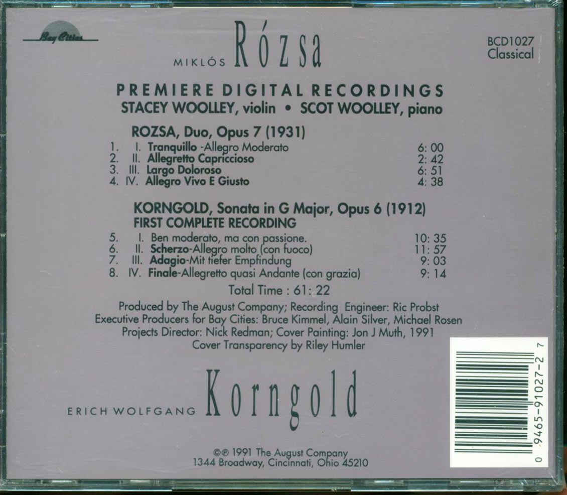 Rozsa Korngold - Duo Opus 7 For Violin And Piano