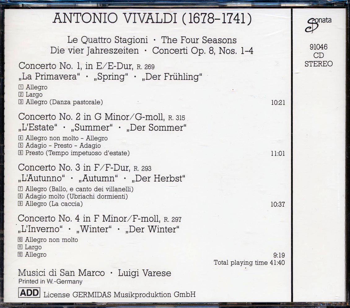 Antonio Vivaldi, Musici Di San Marco, Luigi Varese - The Four Seasons: Le Quattro Stagioni