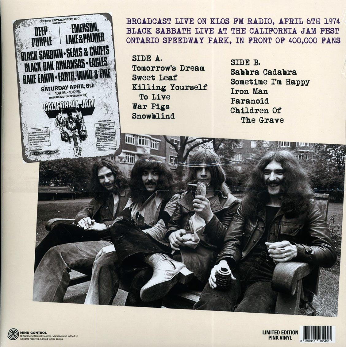 Black Sabbath - Live From The Ontario Speedway Park, April 6th 1974: KLOS-FM Broadcast (ltd. 500 copies made) (pink vinyl)
