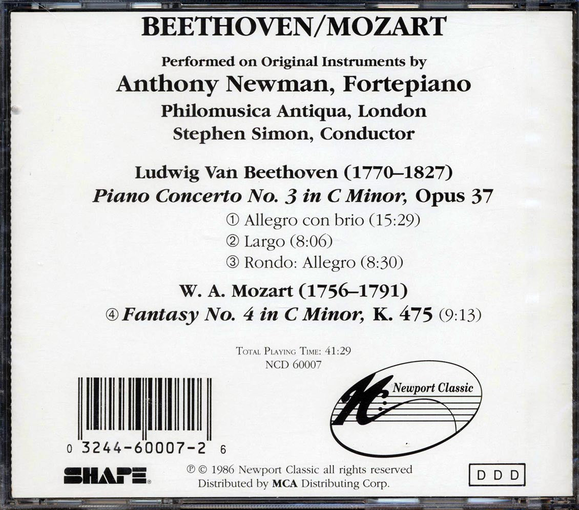 Beethoven, Mozart, Stephen Simon, Anthony Newman, Philomusica Of London - Beethoven: Piano Concerto No. 3 In C Minor / Mozart: Fantasy No. 4 In C Minor K.475