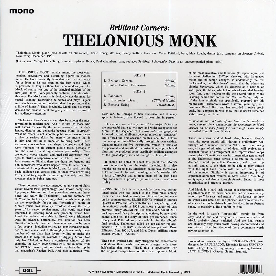 Thelonious Monk - Brilliant Corners (180g) (colored vinyl)