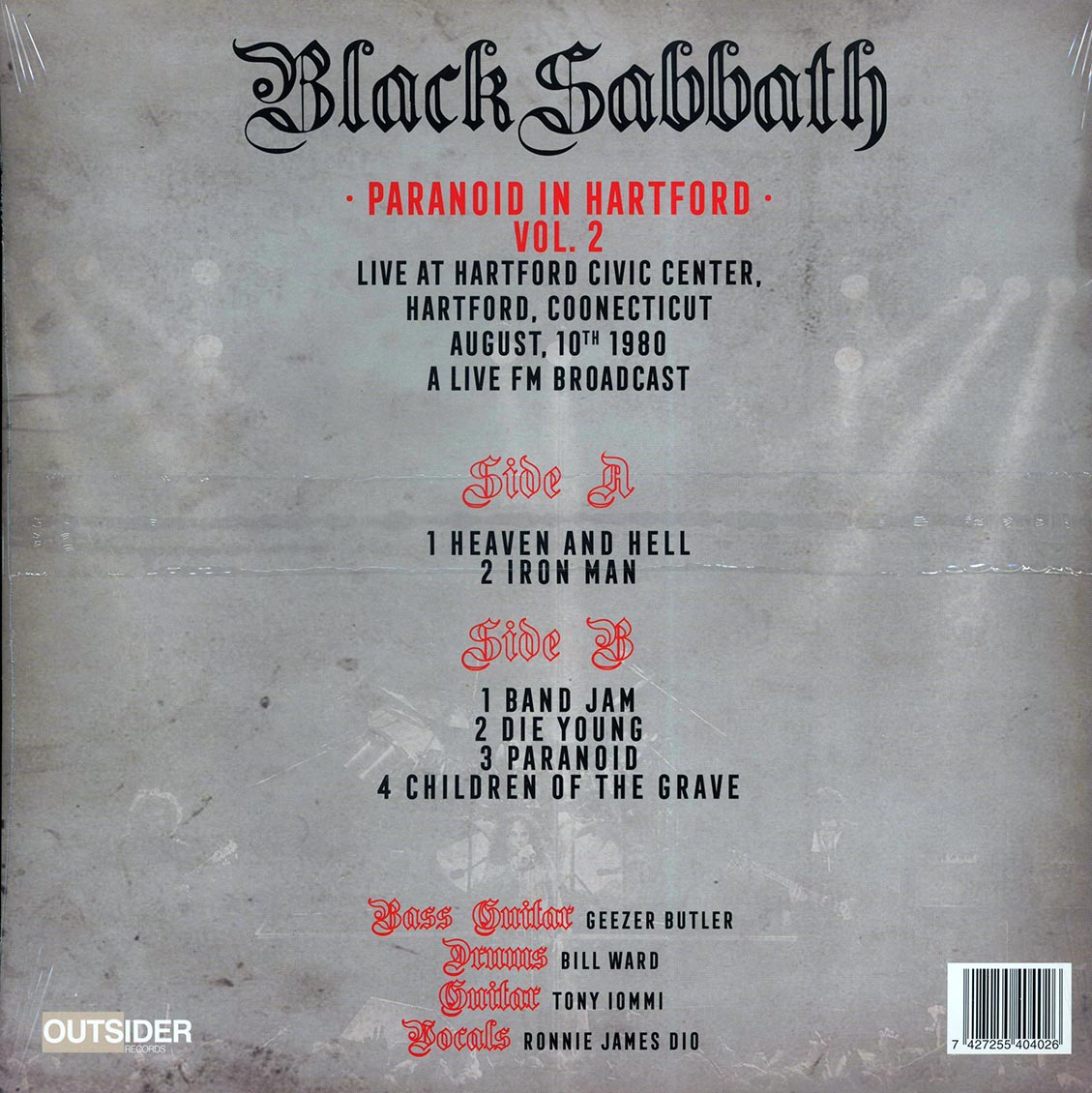 Black Sabbath - Paranoid In Hartford Volume 2: Live At Hartford Civic Center, Hartford Connecticut August 10th 1980 (red vinyl)