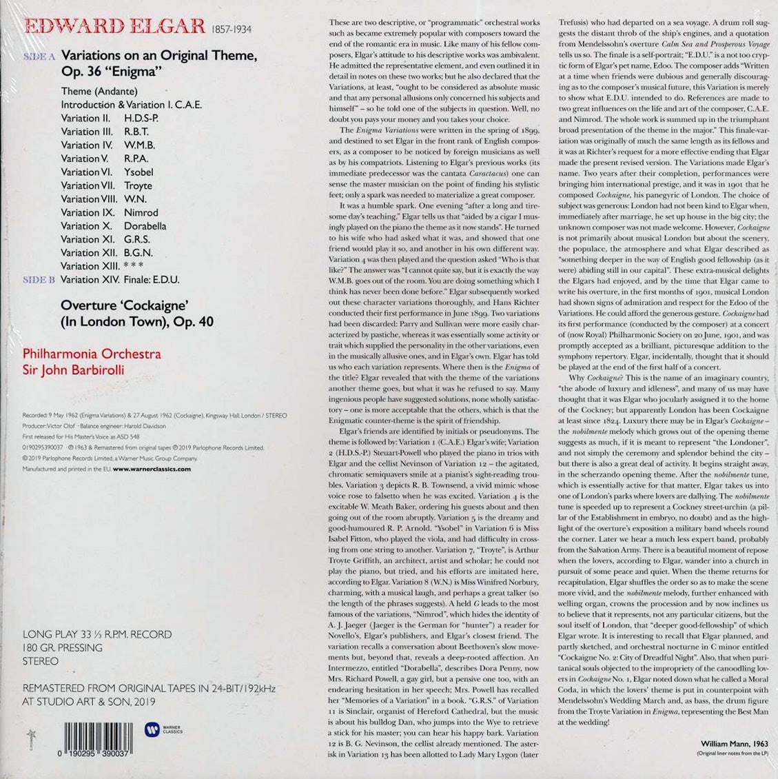 Elgar, Sir John Barbirolli, Philharmonic Orchestra - Enigma Variations, Etc.