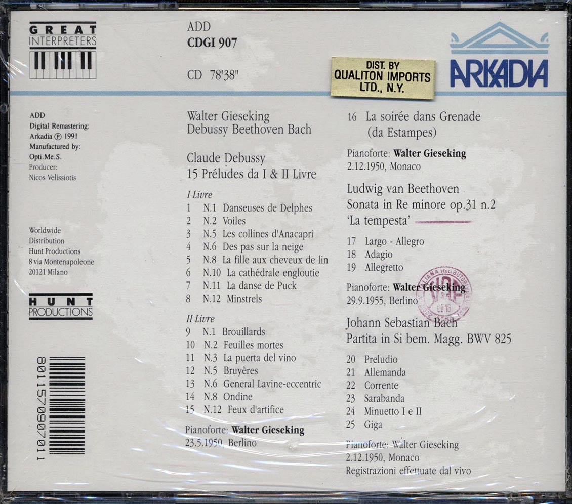 Walter Gieseking, Claude Debussy, Beethoven, Bach - 15 Preludes, La Soiree Dans Grenade, Etc.