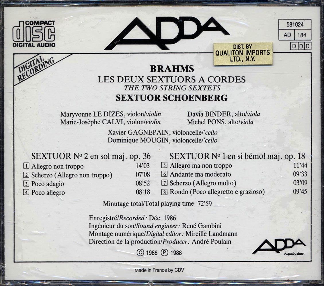 Sextour Schoenberg, Brahms - Brahms: Les Deux Sextours A Code