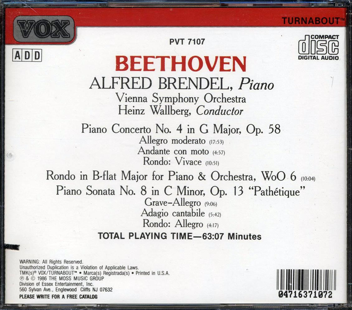 Beethoven, Alfred Brendel, Vienna Symphony Orchestra, Heinz Wallberg - Piano Concerto No. 4, Rondo In B-Flat, Pathetique Sonata