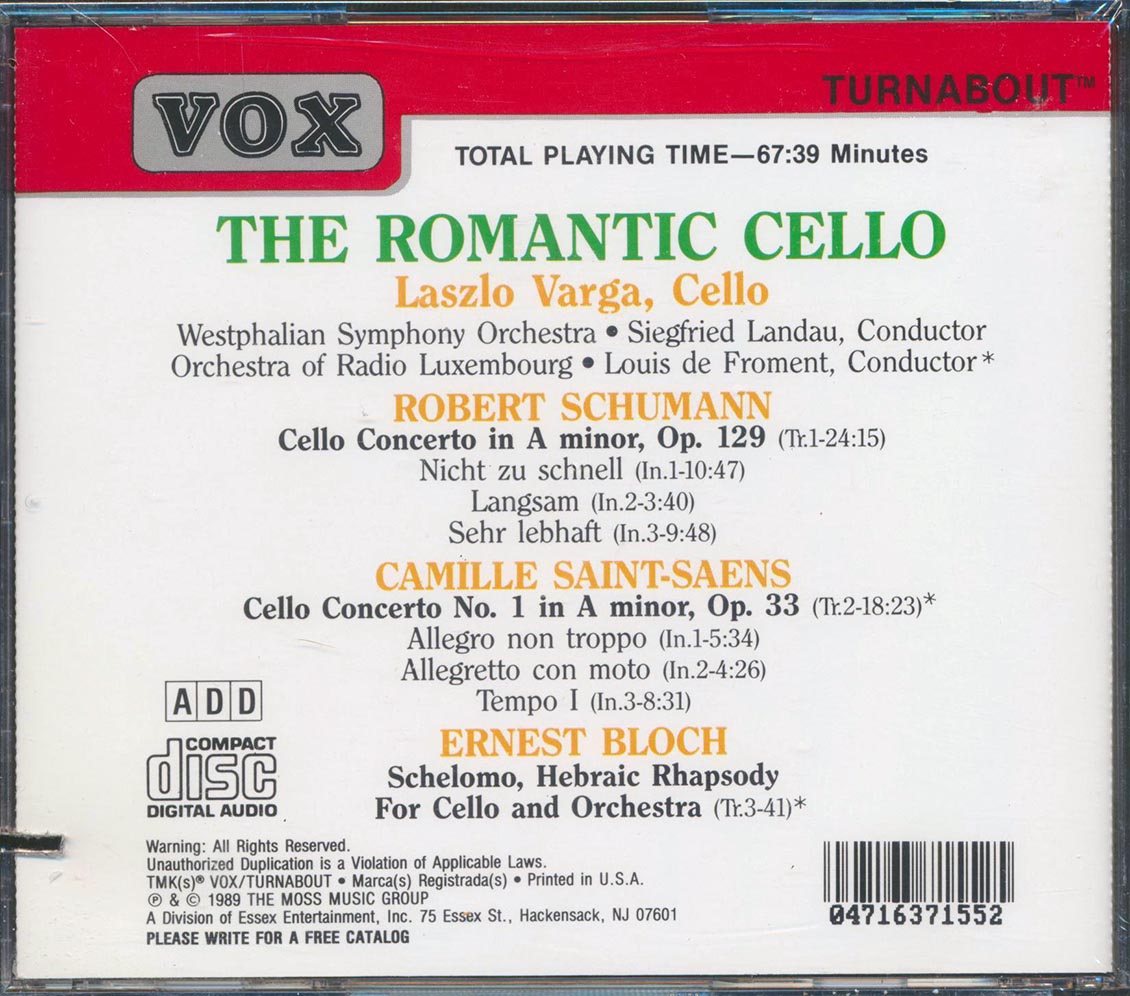 Schumann, Saint-Saens, Bloch - The Romantic Cello (marked/ltd stock)