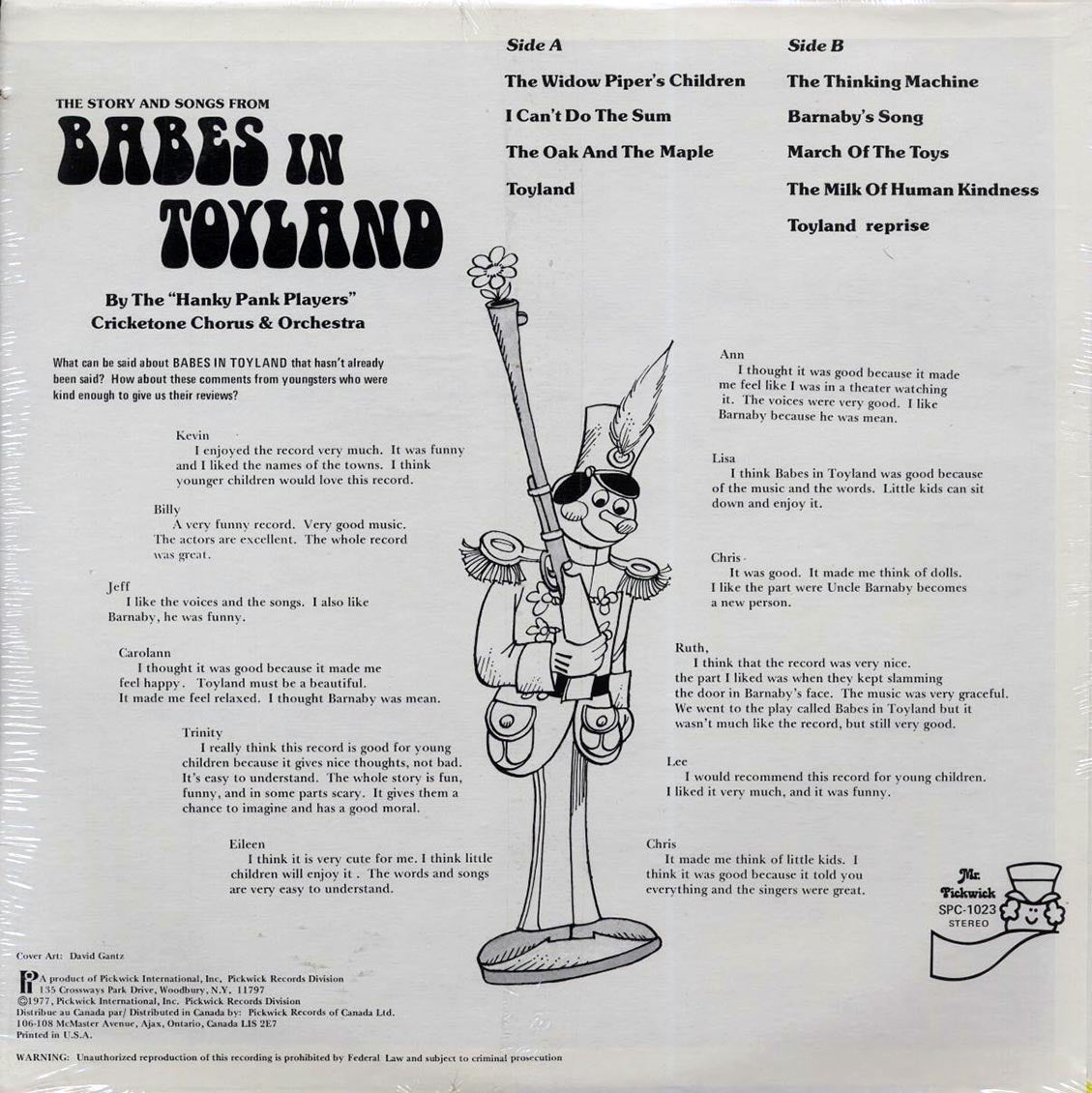 Hanky Panky Players, The Cricketone Chorus Orchestra - The Story And Songs From Babes In Toyland (1977 FIRST PRESS) (orig. press)