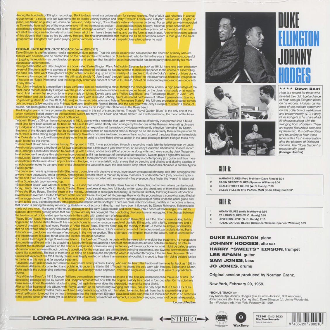 Duke Ellington, Johnny Hodges - Back To Back (+bonus track) (ltd. ed.) (180g)