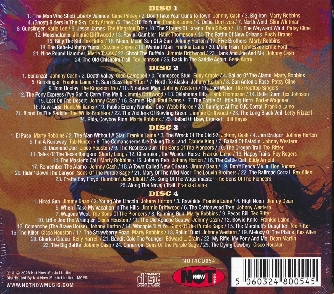 Johnny Cash, Marty Robbins, Gene Autry, Merle Travis, Burl Ives, Glen Campbell, Etc. - 100 Songs Of The Wild West (100 tracks) (4xCD) (deluxe 4-fold digipak)