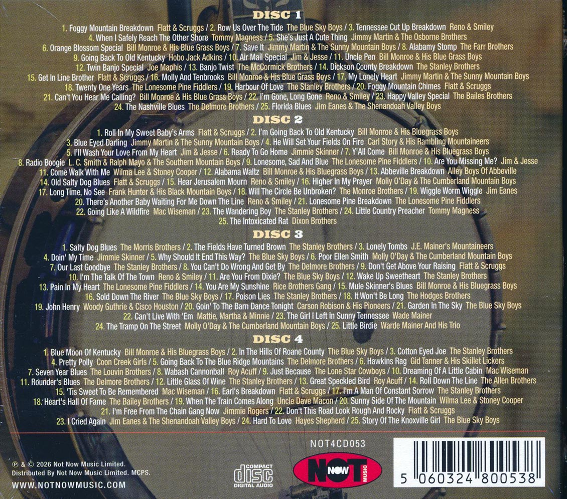 Bill Monroe, Flatt & Scruggs, The Stanley Brothers, Etc. - 100 Bluegrass Favourites (100 tracks) (4xCD) (deluxe 4-fold digipak)