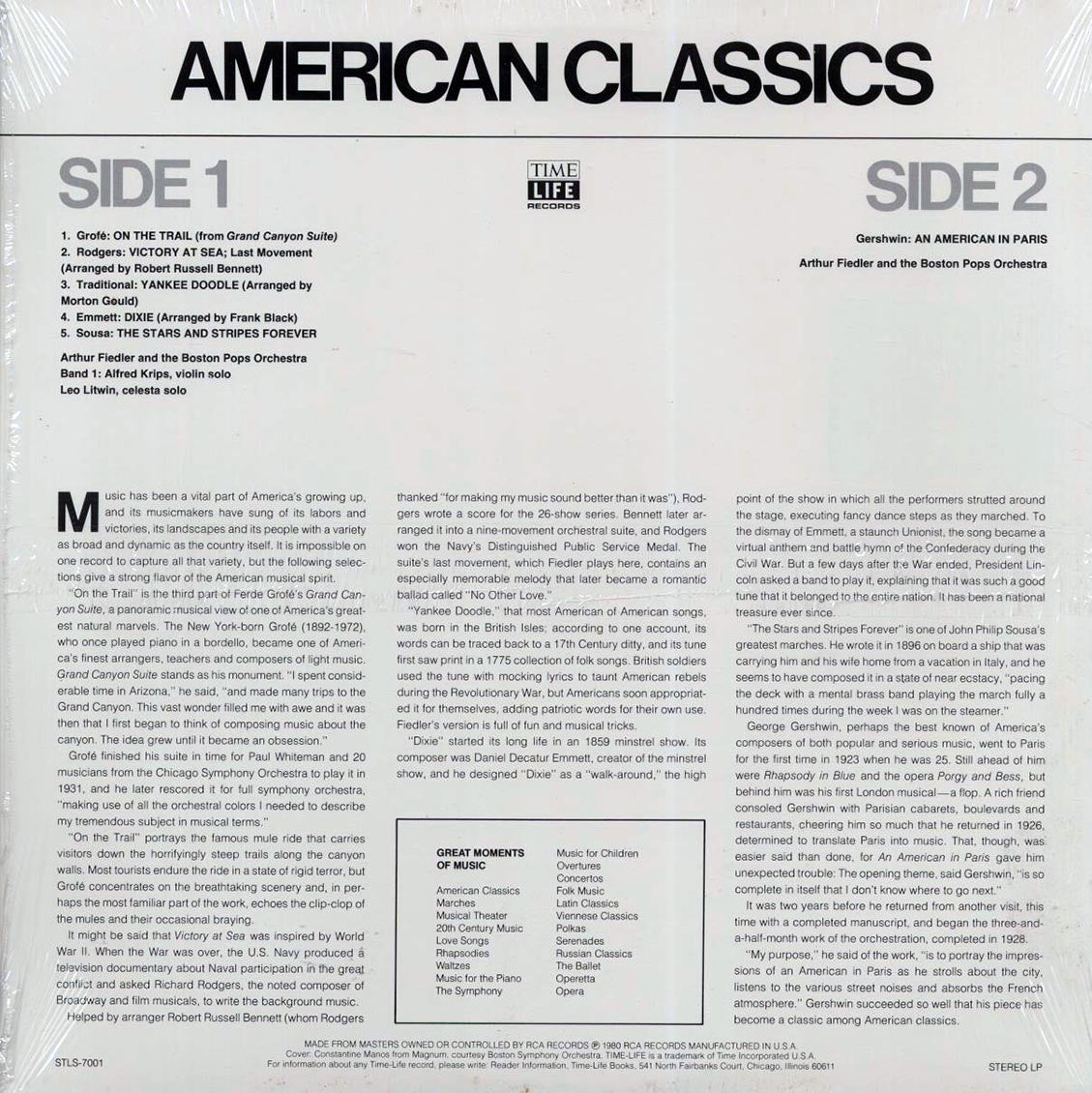 Arthur Fiedler, The Boston Pops Orchestra - Great Moments Of Music: American Classics Volume 1 (1980 ORIGINAL PRESS)