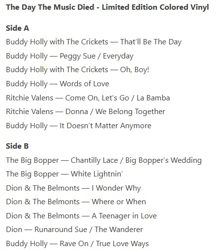 The Day The Music Died - Limited Edition Colored Vinyl