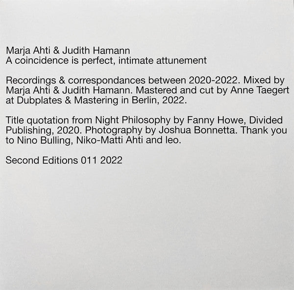 AHTI,MARJA & JUDITH HAMANN - COINCIDENCE IS PERFECT, INTIMATE ATTUNEMENT