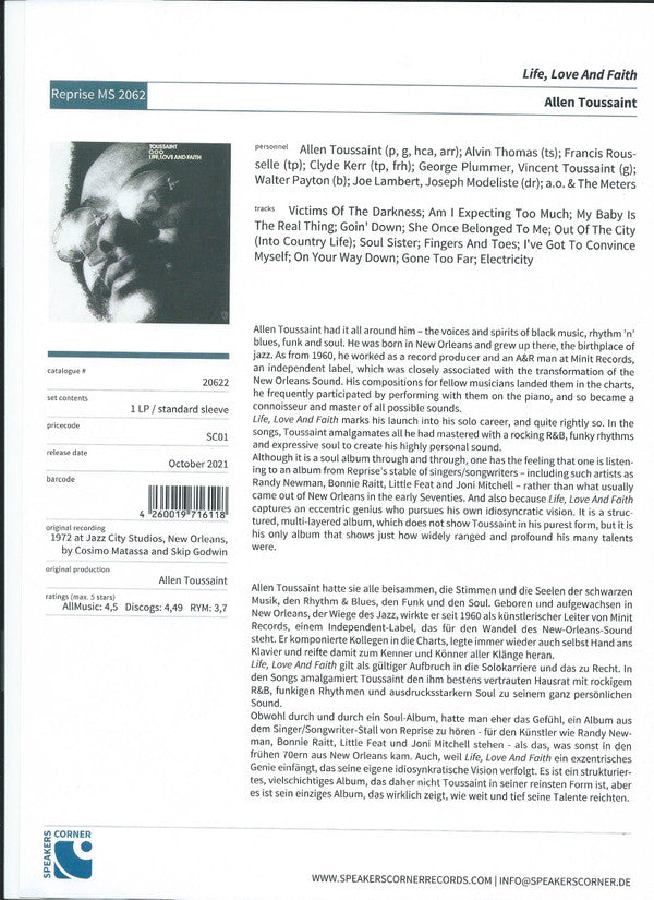 TOUSSAINT ALLEN - LIFE. LOVE & FAITH