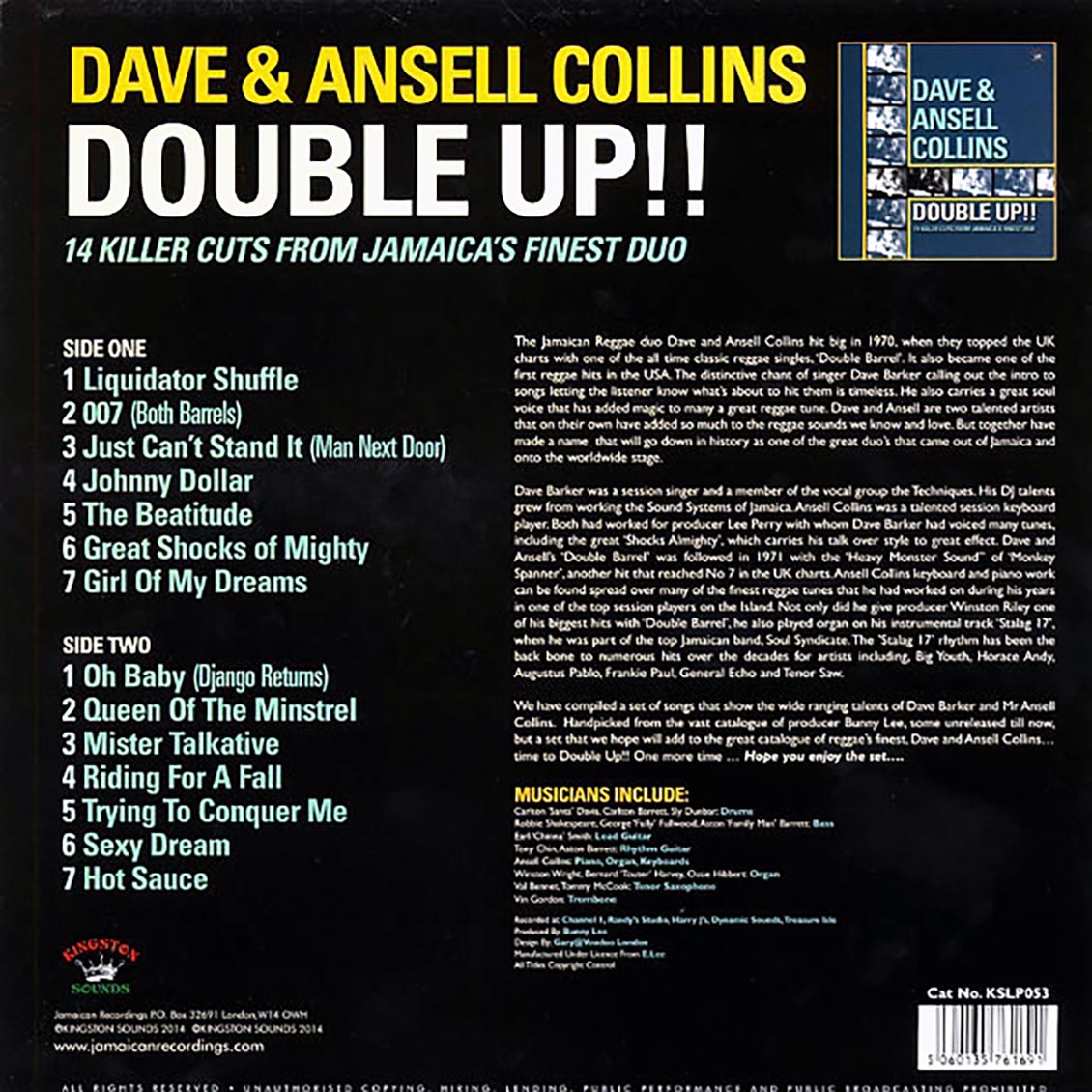 Dave & Ansel Collins - Double Up!! 18 Killer Cuts From Jamaica's Finest Duo (180g)