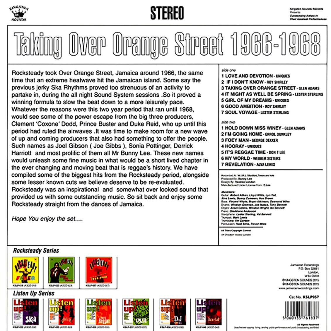 The Uniques, Roy Shirley, Lester Sterling, Alva Lewis, Etc. - Rock Steady Taking Over Orange Street: 1966-1968 (180g)