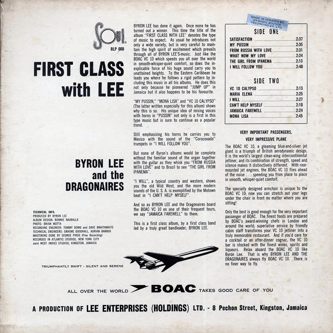 Byron Lee & The Dragonaires - First Class With Lee (Jamaica press) (orig. press)